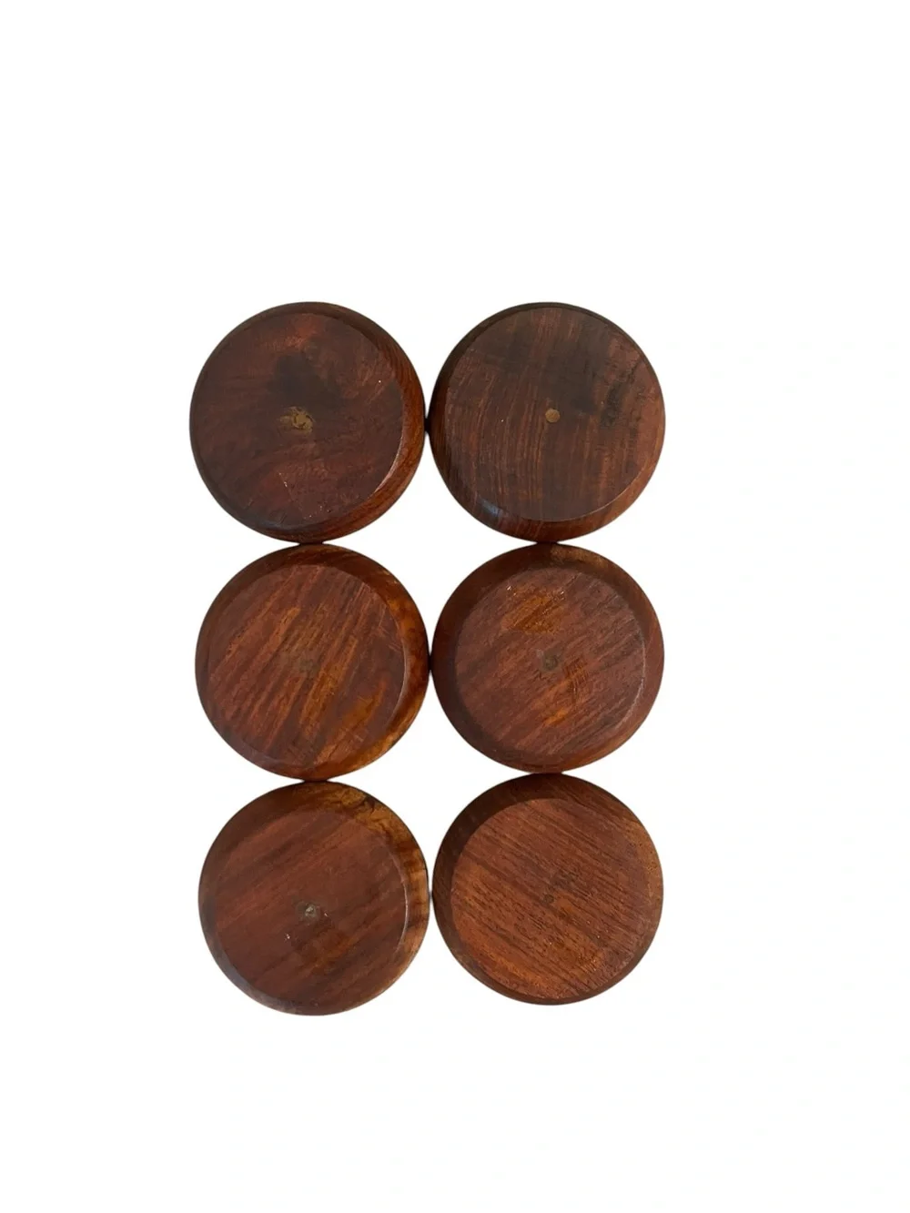 *NFS*Vintage Hand Carved Wood Coasters With Shell Inlay - Set of 6